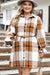 Khaki Plus Size Plaid Flounce Sleeve Button Up Shirt Dress