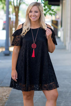 Black Lace Cold Shoulder Plus Size Dress