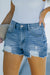 Frayed Hem Distressed Denim Shorts with Pockets