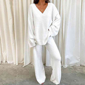 V-Neck Long Sleeve Top and Long Pants Set