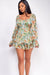 Floral Sweetheart Neck Flounce Sleeve Romper