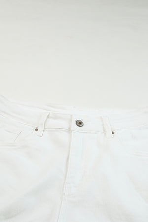 Frayed Hem Distressed Denim Shorts with Pockets