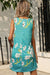 Printed Round Neck Sleeveless Dress with Pockets