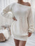 Rib-Knit Balloon Sleeve Boat Neck Sweater Dress