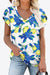 Printed Petal Sleeve V-Neck Blouse