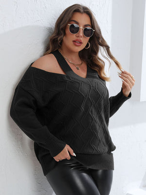 Plus Size Cutout V-Neck Sweater