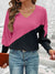 Contrast Buttoned V-Neck Blouse