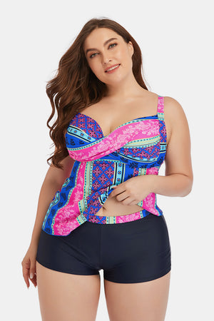 Plus Size Printed Crisscross Cutout Two-Piece Swim Set